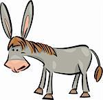 cartoon illustration of cute gray farm donkey