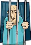 cartoon illustration of sad jailed man behind the prison bars