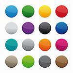 Collection of blank round buttons in various colors