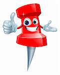 Cartoon red drawing pin man smiling and giving a thumbs up