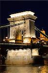 Night view of Chain bridge, Royal Palace and Danube river in Budapest