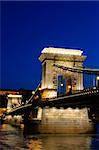 Night view of Chain bridge, Royal Palace and Danube river in Budapest