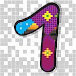 Funny fat figure 1 decorated with abstract ethno pixel-art model over neutral mosaic