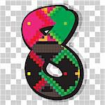 Funny fat figure 8 decorated with abstract ethno pixel-art model over neutral mosaic