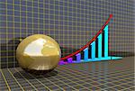 Arrowed business chart and globe over grid