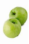 Two fresh green apples on white background.