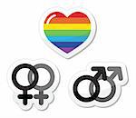 Rainbow heart, male and female symbols. Gay marriage, gay couples concept.