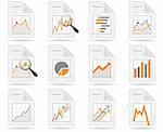 Statistics and analytics file icons with diagrams