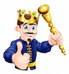 Illustration of a happy cartoon king holding a gold sceptre