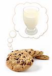 A group of cookies dream about a glass of refreshing milk.