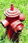 A red Fire Hydrant on the green grassland