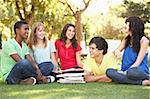 Group Of Teenage Students Chatting Together In Park