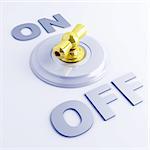 golden toggle switch with on-off sign on a light blue background