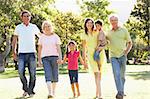 Extended Group Portrait Of Family Enjoying Walk In Park