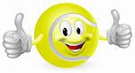 Illustration of a cute happy tennis ball mascot man smiling and giving a thumbs up