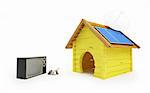 dog house with solar panels and antenna on a white background