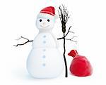 snow men red bag santa hat on a white background