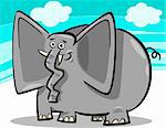Cartoon Humorous Illustration of Funny Gray Elephant against blue sky