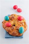 A bread wreath with Easter eggs