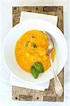 Pumpkin soup with basil (seen from above)