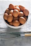 Bowl of Organic Brown Eggs; Whisk