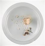 The remains of fish on a plate (seen from above)