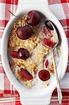 Bowl of Steel Cut Oats with Milk and Cherries; From Above