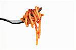 Ein Fork von Spaghetti mit Tomatensoße