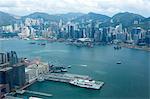 Balayage oculaire de l'oiseau du quartier de Tsimshatsui et les toits de Hong Kong de Sky100, 393 mètres au-dessus du niveau de la mer, Hong Kong