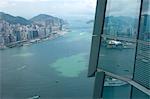 Bird's eye sweep of Hong Kong west area from Sky100, 393 metres above sea level, Hong Kong