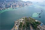 Bird's eye sweep of Hong Kong west from Sky100, 393 metres above sea level, Hong Kong