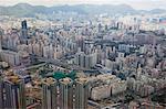 Panoramic sweep of kowloon cityscape from Sky100, 393 meters above sea level, Hong Kong