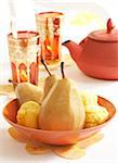 Poached pears with lemon balm