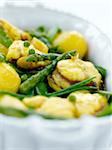 Monkfish and green vegetables in saffron