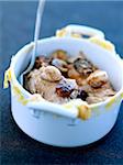 Roast chicken and morels cooked in a casserole dish sealed with pastry