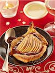 Soft pear and toffee flaky pastry tartlet