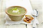 Broccoli soup with goat's cheese and Sucrine