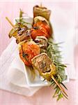 Beef,tomato,green pepper and rosemary skewers