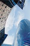 Facade of modern office buildings, low angle view