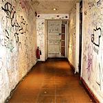 Corridor walls covered with graffiti