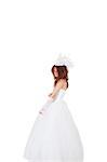 Young bride in wedding dress over white background