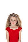 Portrait of happy girl in red outfit over white background