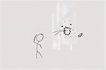 Conceptual image of stick figure breaking glass through eraser