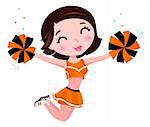 Cute jumping cheerleader woman. Vector