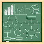 Graphs and diagrams on a blackboard, vector eps10 illustration