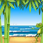 Illustration, a frog on sandy to seacoast