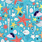 seamless pattern of bright sea stars on a blue background