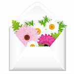 Open Envelope With Flowers, Isolated On White Background, Vector Illustration