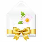 Open Envelope With Golden Bow And Flower, Isolated On White Background, Vector Illustration