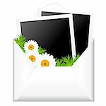 Open Envelope With Photo And Flowers, Isolated On White Background, Vector Illustration